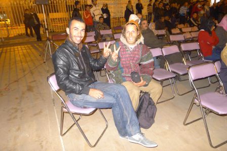 Azdine et moi à la soirée de soutien pour la Palestine