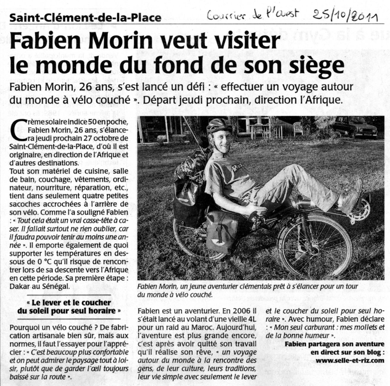 Article dans le Courrier de l'Ouest Selle et riz